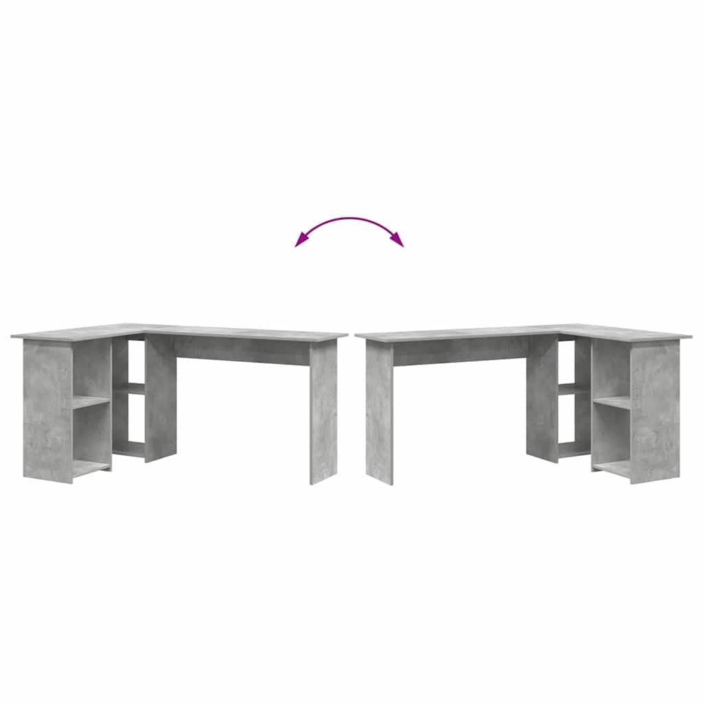 Biurko betonowe, szare, z materiału drewnopochodnego, 142 x 102 x 73 cm, z 2 półkami, nowoczesny stół roboczy do domu, biura, gabinetu, salonu, wytrzymały sekretarzyk zapewniający wygodne