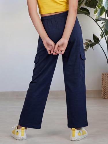 Image of Li'l Tomatoes Girls Cotton Track Pants | Soft & Comfortable Casual Summer Lower for Girls | Elastic Waist with Drawstring Everyday Wear | Side Stripe Straight Fit Trackpant | 9-16 Years |