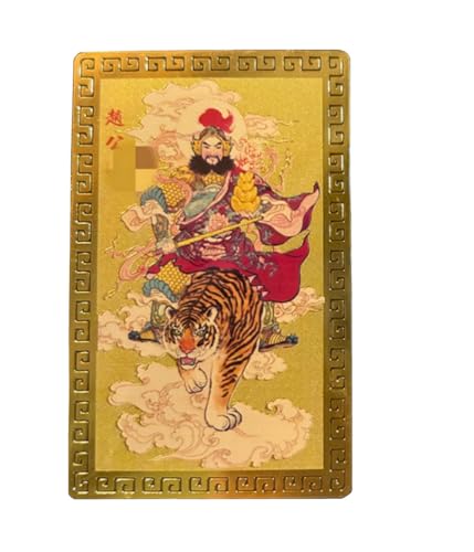 DMtse Chinese Feng Shui God of Wealth Caishen Zhao Gongming Army General Riding A Tiger Amulet Card for Good Luck Auspicious Success