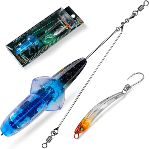 Trolling Bird Teaser Lures-Fishing Daisy Chain Bird Shaped Floating + High Speed Diving Jerkbait Lure Set for Big Game Tuna Marlin Mahi Jigging Fishing Saltwater Lures 1.6oz
