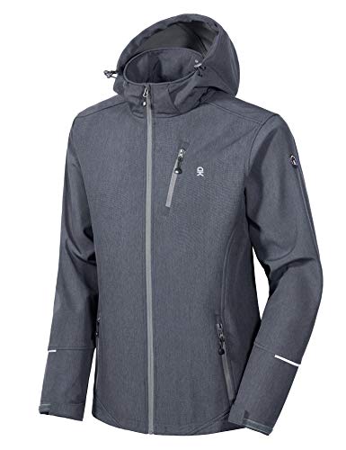 Little Donkey Andy Men's Softshell Jacket Ski Jacket with Removable Hood, Fleece Lined and Water Repellent Black Heather Size XL