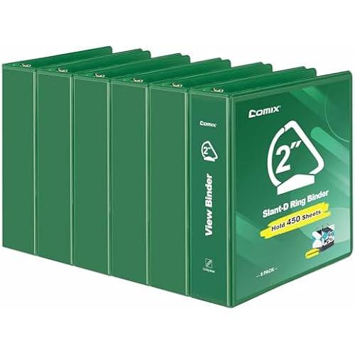 COMIX Sturdy 2 Inch Slant-D Ring 3 Ring Binder with Clear View Cover
