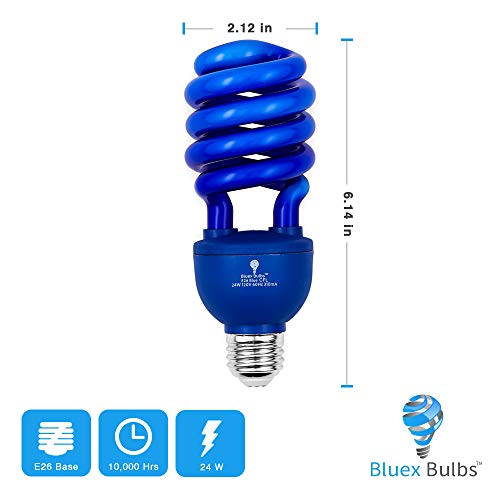 2 Pack Bluex Cfl Blue Light Bulb 24W - 100-Watt Equivalent - E26 Spiral Replacement Bulbs - Blue Bulbs Decorative Illumination - For Indoor Or Outdoor - Dj, Colored Bulbs Cfl, Party, Halloween Bulbs #TOP1