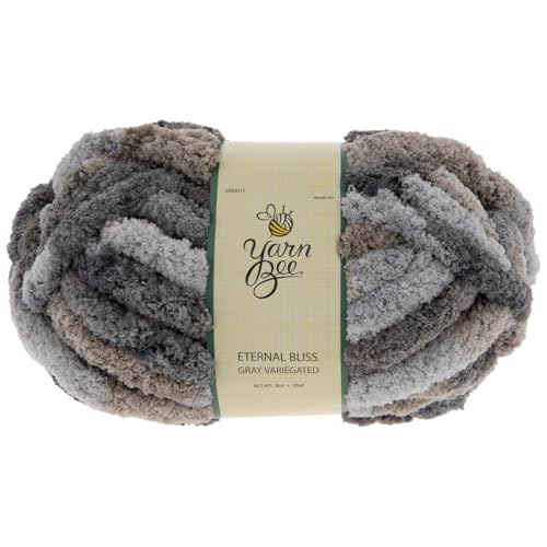 Yarn Bee Eternal Bliss Jumbo Yarn for Crocheting & Knitting E – Soft Skein – 28 Yards of 100% Polyester Yarn for Crocheting Blankets, Hats, & More – DIY Handcrafting Accessories (Gray Variegated)