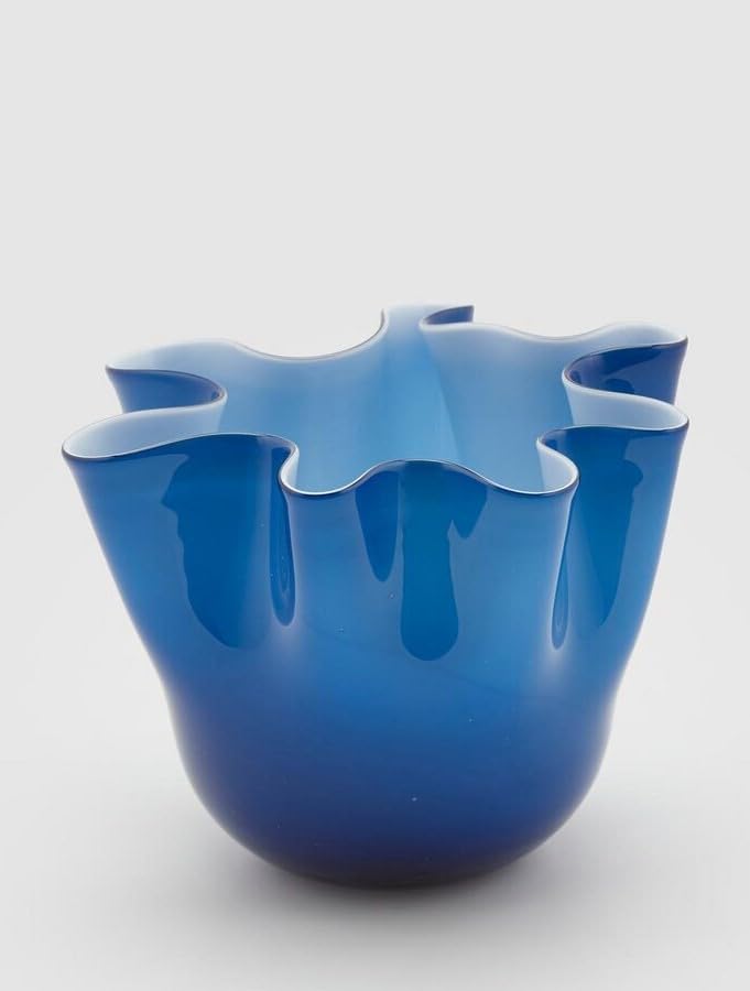 Vase en verre EDG Enzo De Gasperi bleu azur au design texture haut de gamme