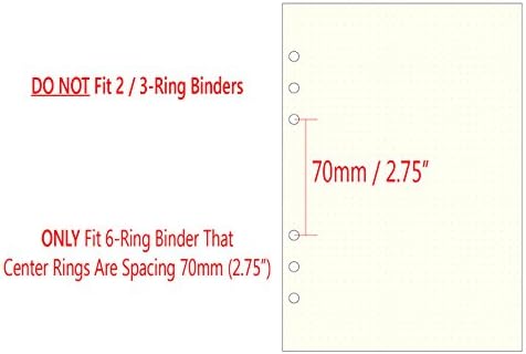 A5 6-Ring Binder/Planner Refill Paper for Filofax, 6 Hole, 100 Sheets/200 Pages, Dot Grid