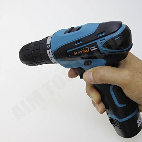 KATSU Cordless Drill Driver 12V, Electric Power Screwdriver 10mm Keyless Chuck, 2 Gear Speed, LED Light and 2 X 1.5Ah Battery Included, Ideal for Wporkshops and Home DIY Tasks 102378