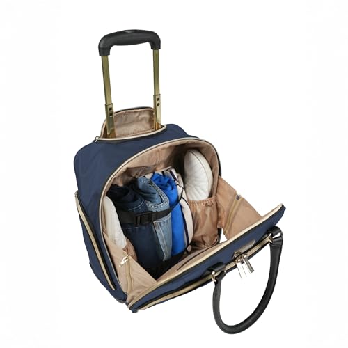 Image of Kenneth Cole REACTION Chelsea 2-Piece Bundle - 17 inch 4-Wheel Spinner Underseat Carry-On Luggage & Matching 15 inch Laptop Backpack, Navy