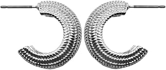 Fashion Hugie Hoop Earrings - Metallic, Shiny, Round, Textured, Sparkly, Weave