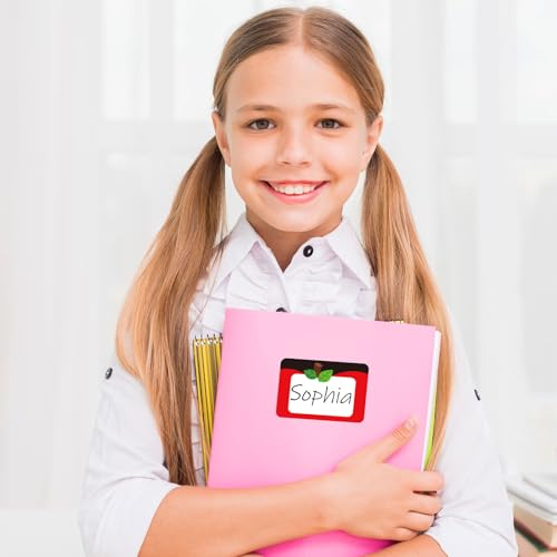 Image of Whaline 180Pcs Back to School Name Tag Stickers Self-Adhesive Nameplate Decal Pencil Crayon Composition Book Apples Blank Name Label for School Classroom Office Desk Wall Decor