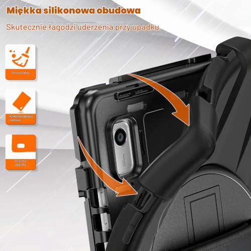 Gerutek Etui Lenovo Tab M9 9 cali 2023 (TB310FU) | Etui na tablet Lenovo M9 odporne na wstrząsy, wytrzymałe, wytrzymałe etui ochronne z obrotową podpórką 360 i paskiem na rękę, pasek na ramię do