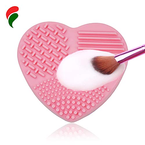 Beaupretty Makeup Brush Cleaner Kit Silicone Cosmetic Cleaning Pad And Quick Color Removal Sponge Heart Shaped Washing Scrubber Mat (Pink) #TOP2