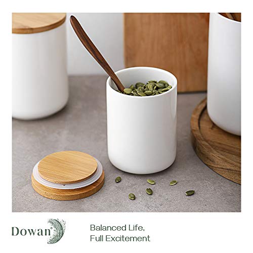 Dowan White Kitchen Canister, Airtight Food Storage Ceramic Jar With Wooden Lid, 14 Fl Oz (400 Ml) Portable Canister For Tea, Sugar, Ground Coffee, Spices, 3.15 X 3.93 Inches #TOP3