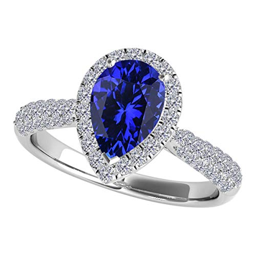MauliJewels 1.05 Carat Tanzanite and Diamond Ring for Women, Pear
