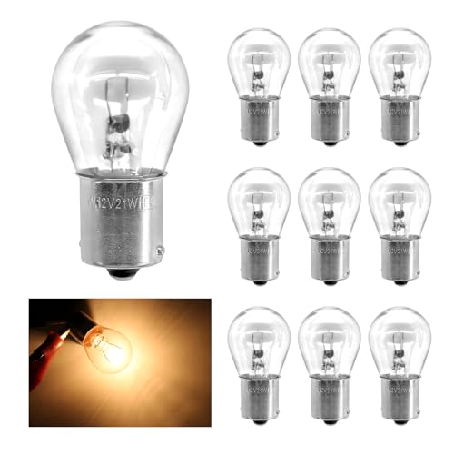 YTFRL 10 PCS Car 1156 Turn Signal Light, 6V P21W High Brightness Halogen Bulbs with Stable Filament, BA15S S25 Single Contact Bulb Replacement for Car Front/Rear Turn Signal (Clear)