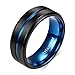 TIGRADE Titanium Ring 6MM 8MM 10MM Black and Blue Two-Tone Centre Groove Wedding Band Matte Finish Comfort Fit for Men Women, 8MM, Size 10