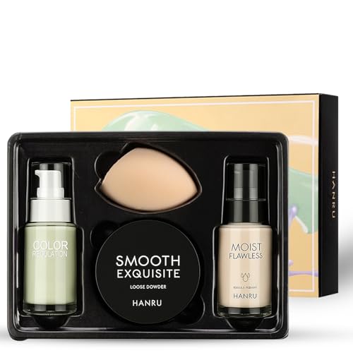 AmiCera Foundation Set, 4Pcs Liquid Foundation Sets Matte Liquid Full Coverage with Face Primer Makeup Sponge Makeup Set, Make up Full Coverage Kit, Travel Kit for Women & Girl (01#)