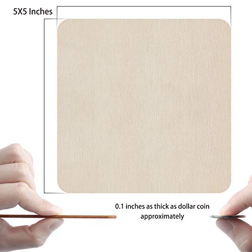 Fuyit Unfinished Wood Pieces, 50Pcs 5 X 5 Inch Blank Natural Wood Square Wooden Cutouts Board For Diy Crafts Painting, Scrabble Tiles, Coasters, Decoration #TOP1