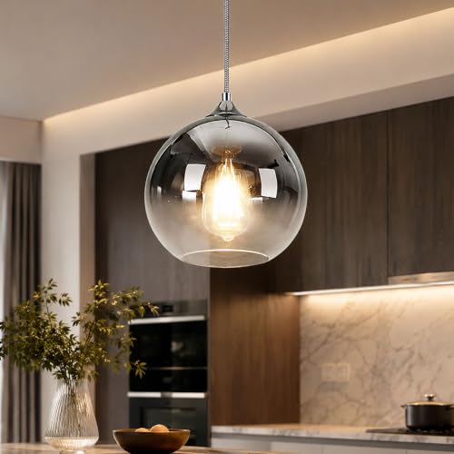 KlkrzJwy Lampada A Sospensione Globe 20 CM, Mini In Vetro Con Cavo Regolabile, Attacco E27, Luce Calda 3000K, Collegamento Diretto, Per Isola Cucina, Sala Da Pranzo, Camera, Lampadina Inclusa