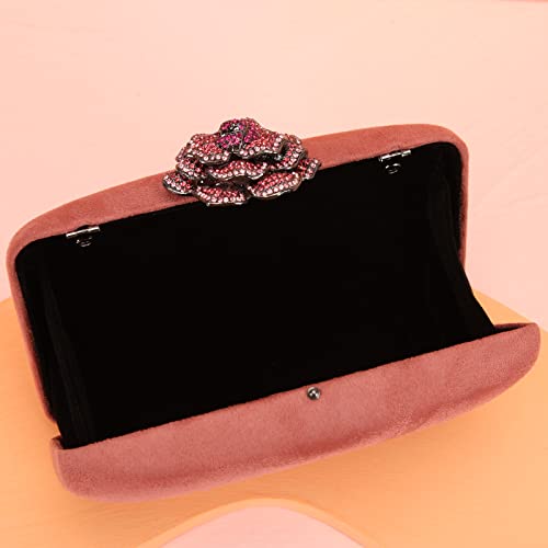 Fawziya Crystal Rose Cocktail Purses For Women Velvet Clutch-Pink - Thumbnail 7