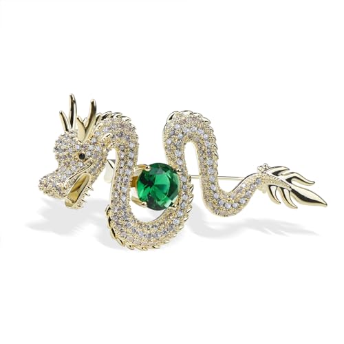 Image of Vintage Crystal Dragon Brooch Lapel Pin Decorative Safety pins for Clothing Rhinestone Animal Brooch Jewelry