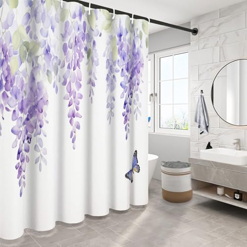 Rideau de douche 180x200 cm imperméable en polyester blanc glycine