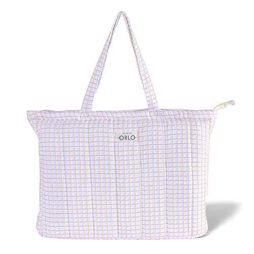 Image of Premium Cotton Waffle Quilted Tote Bag, Large Spacious Handbag for College, Office, Work, Travel, Shopping & Daily Use