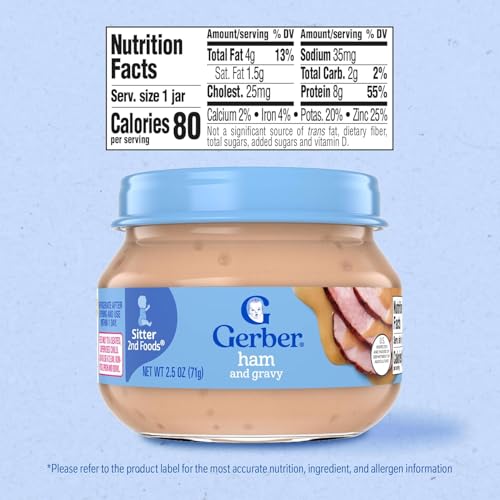 Gerber 2nd Foods Mealtime for Baby Pureed Baby Food Jar Variety Pack, 6 Ham & Gravy Jars, 6 Turkey & Gravy Jars, 2.5 Ounce Jars (12 CT)