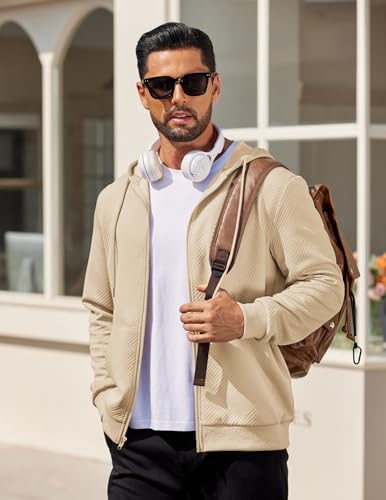 COOFANDY Mens Hooded Sweatshirt Zip Up Casual Knit Hoodies Fashion Drawstring Sweatshirts with Pockets2