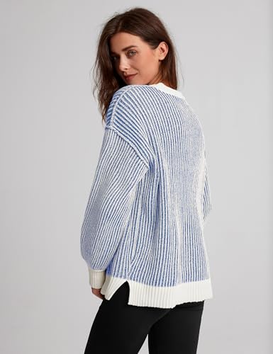 Image of Beyond Chenille Sweater for Women 2024 Winter Crew Neck Pullover Sweater Color Block Knit Tops (13W-Navy-M)