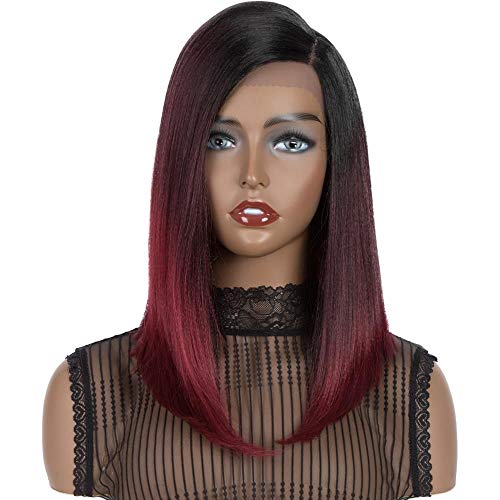 Ombre Red Lace Front Wigs for Women Straight Burgundy Wig with Side Part Wine Red Synthetic Heat Resistant Wig for Daily Party Cosplay Use