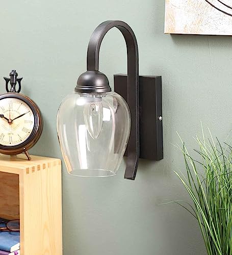 Image of SINOMAN Black Style Wall Light Fixture Wall Sconce with Clear Glass Shade, Elegant Lighting for Entryways, Living Room, Staircases, Bedrooms and Home Decoration (with Bulb)