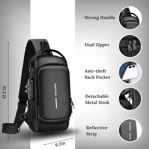 Image of Zaffira Anti Theft Sling Bag for Travel, Crossbody Chest Bag with Password Lock, Stylish Side Bag for Men,Shoulder Passport Bag, Cross Body Bag for both Men and Women, Birthday Gift for Men