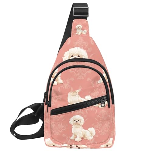 Sac à dos à bandoulière rose imprimé caniches pour vos séances de course à pied en plein air