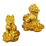 Ornements de bureau en résine : un kylin avec des pièces de monnaie, symbole de prospérité et de chance