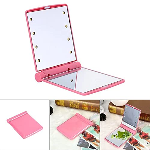 Ahooh Small Compact Mirror,Travel Pocket Makeup Mirror,Portable Folding Lighted Mirror With 8 Led Lights,Handheld,Double-Side, Battery-Operated,Mini Led Mirrors For Women,Girls #TOP3