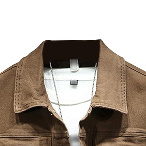 DGKaxiyaHM Men's Distressed Button Front Denim Jacket Classic Casual Trucker Jean Coat Lapel Washed Fashion Outerwear (Large,Brown)3