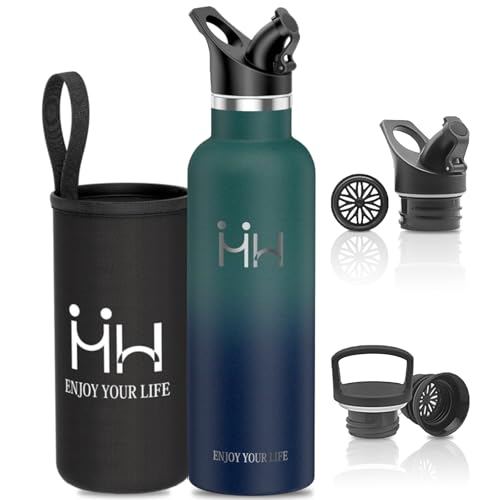 HAPPDA 水筒 750ml 真空二重構造 ステンレス 保温 保冷対応 繰り返し使える 炭酸対応 広口タイプ 氷対応 ノンドリップ 軽量 持ち歩き便利 滑り止め ハンドル付き 布袋付き 通勤 通学 サステナブル 男女兼用 子供 (グリーンブルー)