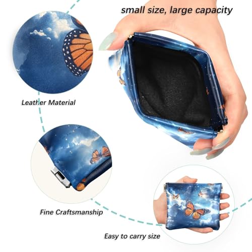 Coin Purse for Women Blue Starry Butterfly Coin Pouch Change Holder PU Leather Mini Wallet Portable Coin Bag Money Pocket2