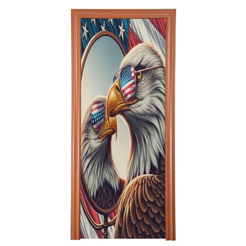 FLildon American Flag and Eagle Door Cover Decoration, 4th of July Party Accessory Porch Decor for Festive Ornament Room Door Covers 35 x 79 Inch