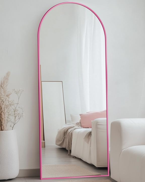 Full Length Mirror, 58"x19" Arch Floor Mirror, Floor Standing Mirror Freestanding Arch Full Body Mirrors with Stand for Bedroom, Hanging Mounted Mirrors for Living Room Cloakroom, Pink