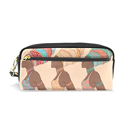 Preisvergleich Produktbild Ahdyr Bleistiftetui Afrikanische Frau PU Ledertasche Reißverschluss Rechteckig Großer Stiftbeutel Beutel Walle Makeup Kosmetiktasche von Studenten oder Frauen