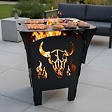 Terma 2in1 Feuerplattengrill Feuerkorb Feuertonne 80 cm Stahl massiv BBQ Stier Motiv Feuerstelle Garten Terrasse Outdoor zerlegbar Handmade Germany