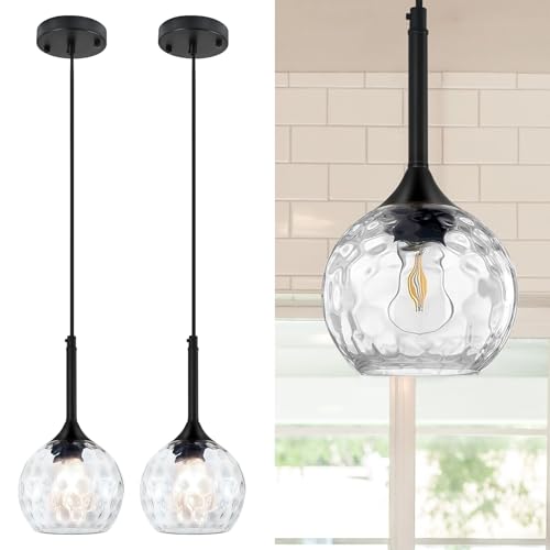 JHLBYL 2-Pack Hammered Glass Pendant Lights Kitchen Island: 5.91'' 1-Light