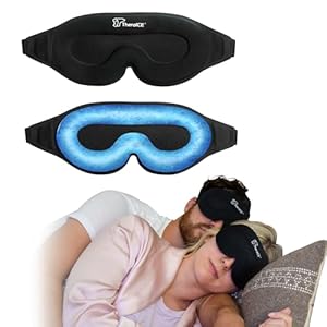 TheraICE Sleep Mask + Cooling Gel Relief – Sleep Eye Mask Blackout Blindfold Cold – 3D Contoured Relaxing No Pressure Eye Cover to Block Light for Comfortable Soothing Night Sleeping/Men & Women