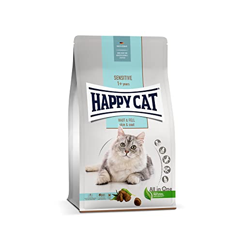 Happy Cat 70601 - Sensitive Haut & Fell - Katzen-Trockenfutter mit Huhn für hautsensible Katzen und Kater - 4 kg Inhalt