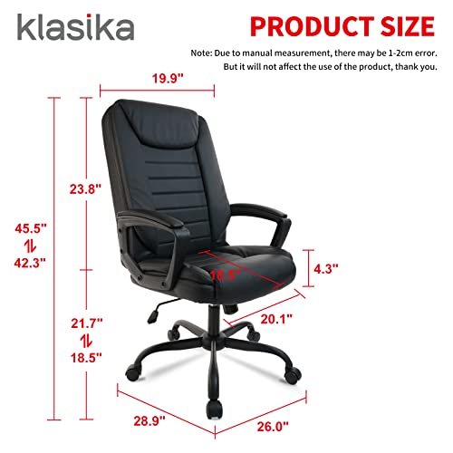 Klasika Ergonomic Executive Office Chair For Heavy People, Faux Leather Desk Chair With Wheels And Arms, Big And Tall Home Computer Office Chair For Long Hours, High Back Desk Chair, Black #TOP1