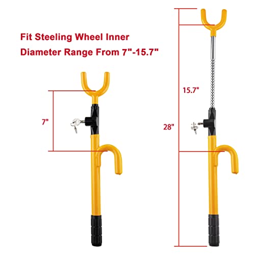 Vehicle Steering Wheel Lock, Car Anti-Theft Security Lock With Adjustable Length, Fit For Cars, Trucks, Vans, And Suvs, Yellow #TOP1