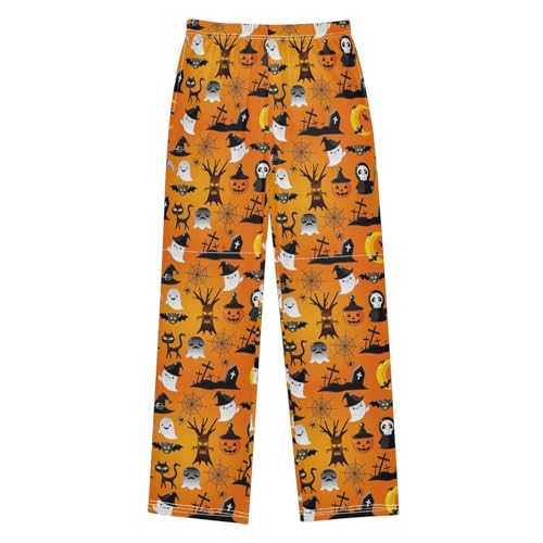 ALAZA Halloween Pumpkin Bat Pajama Pants Long Sleep Pant Pajama Bottoms Elastic Waist with Pockets