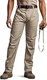 CQR Men's Utility Flex Cargo Pants, Classic-Fit Casual Stretch Work Pants, Water Resistant Lightweight Tactical Hiking Pants, Negotiator Alamo Khaki, 36W x 36L